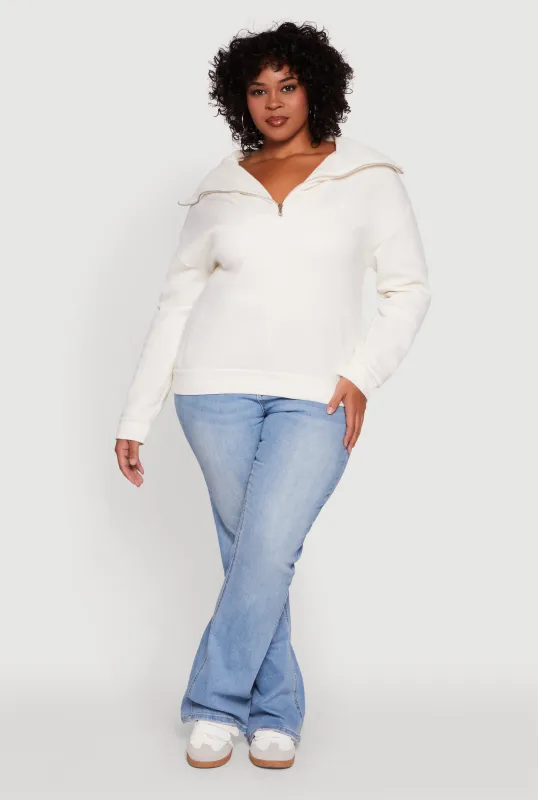 Plus Size Fleece Lined Collared Half Zip Sweatshirt sold by Rainbow