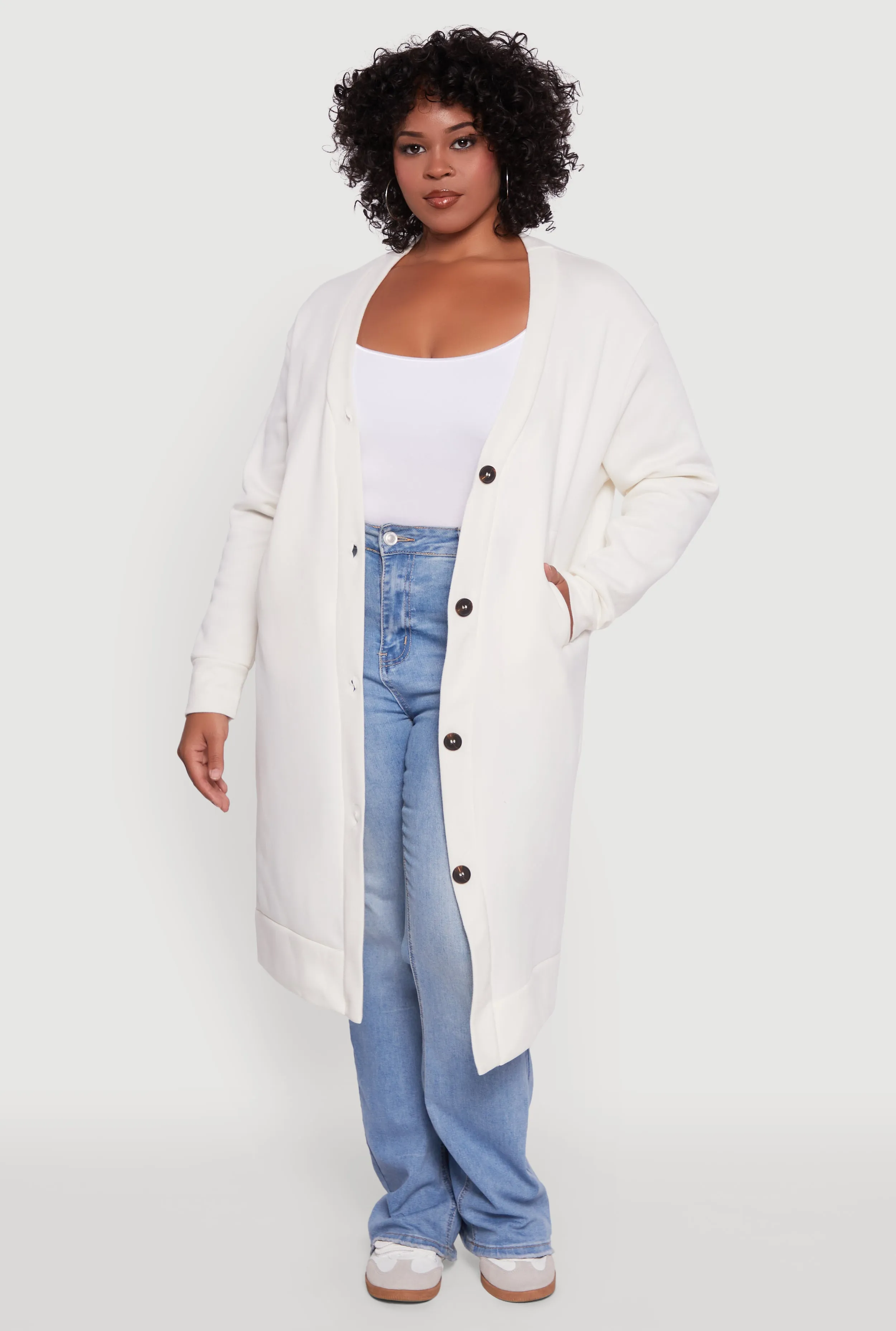 Plus Size Fleece Lined Button Front Long Cardigan sold by Rainbow product image thumbnail 3