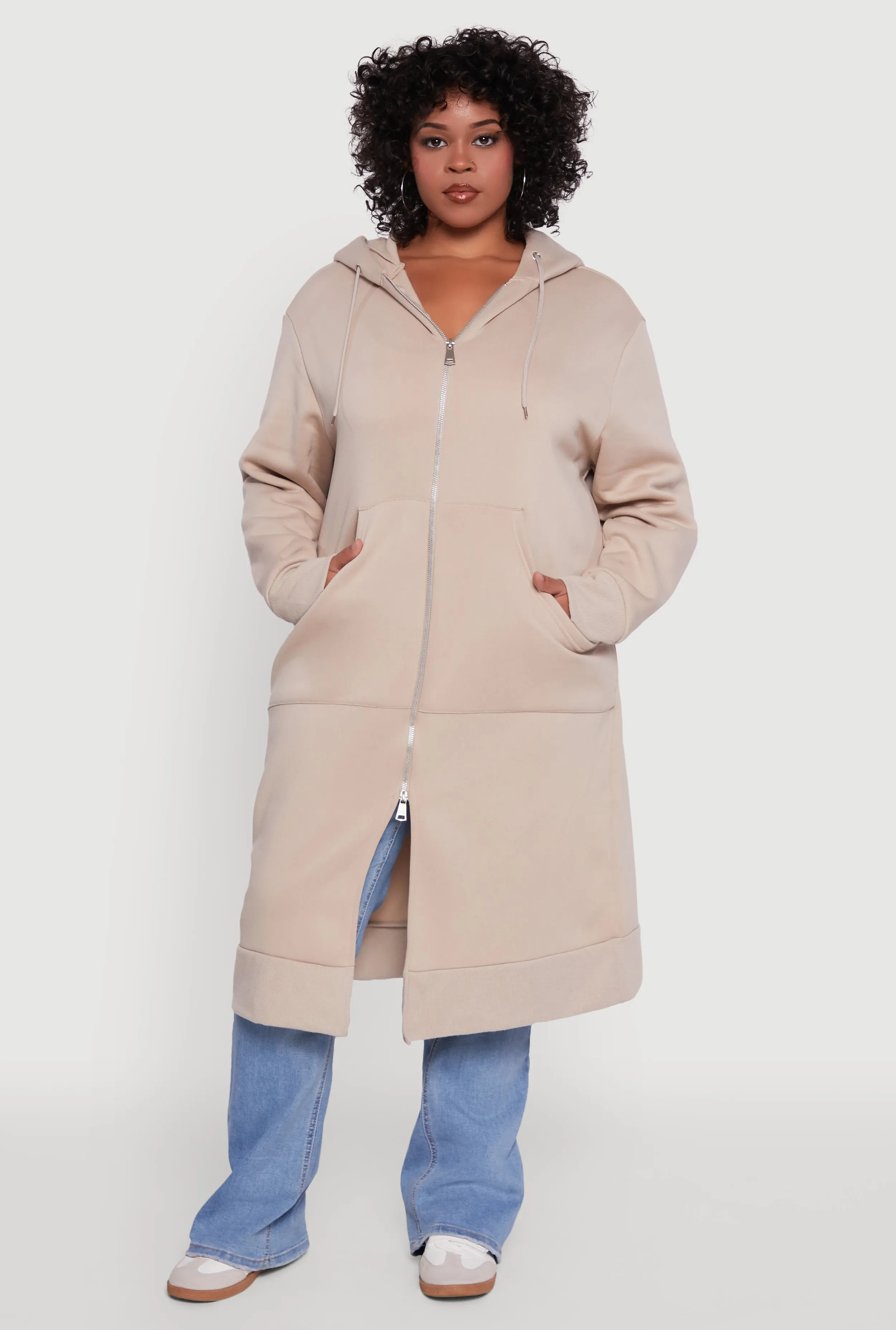 Plus Size Zip Front Long Hoodie sold by Rainbow product image thumbnail 4