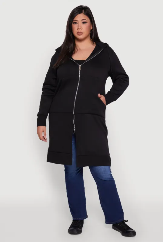 Plus Size Zip Front Long Hoodie sold by Rainbow