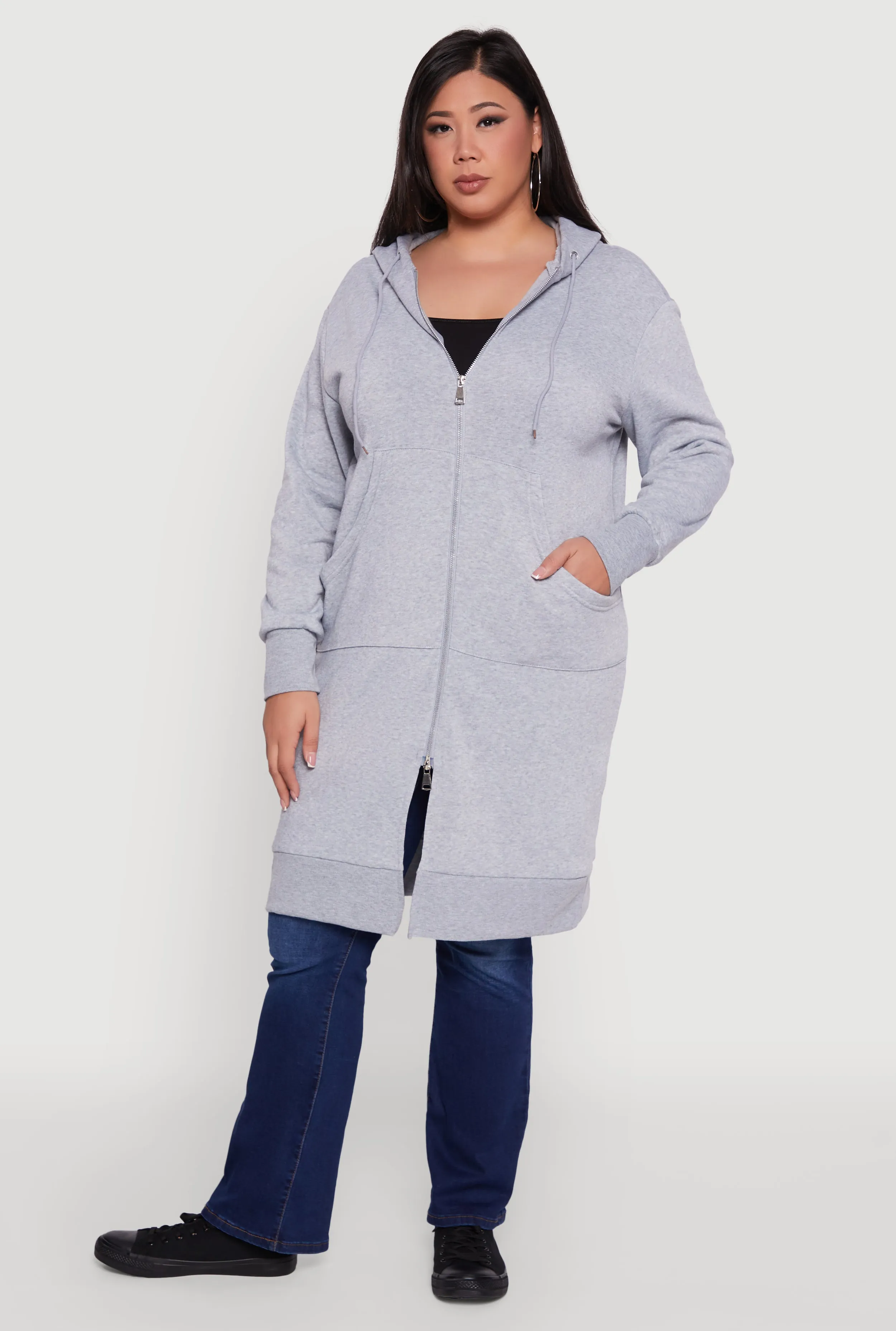Plus Size Zip Front Long Hoodie sold by Rainbow product image thumbnail 3