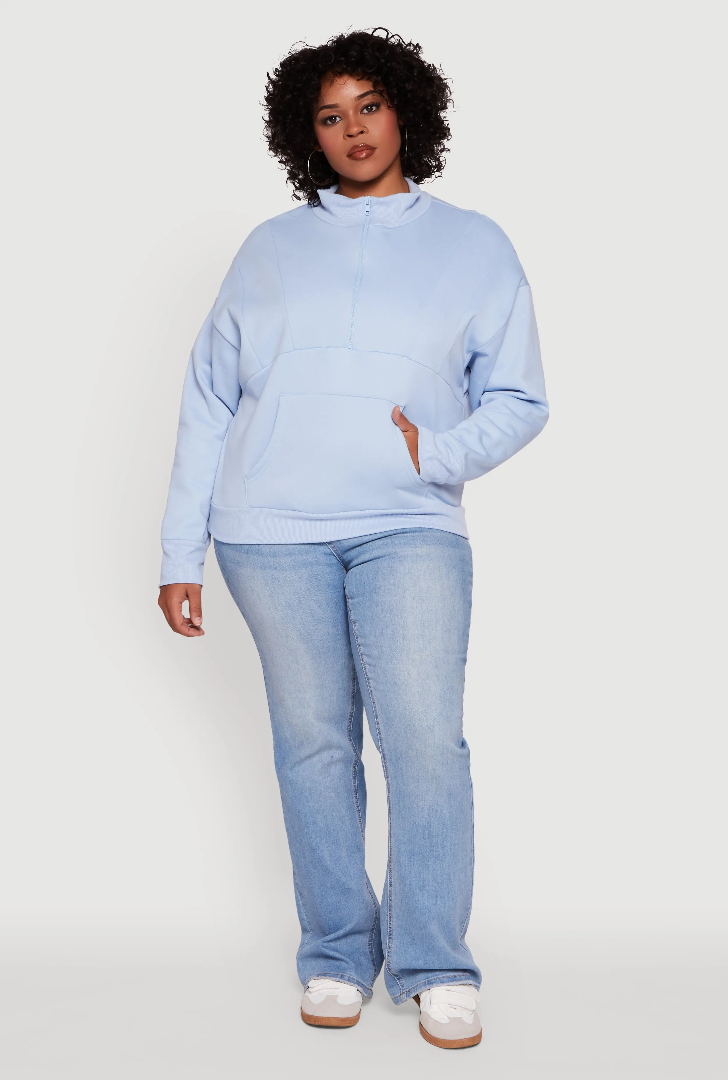 Plus Size Fleece Lined Mock Neck Half Zip Sweatshirt sold by Rainbow product image thumbnail 3