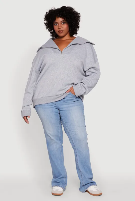 Plus Size Fleece Lined Collared Half Zip Sweatshirt sold by Rainbow