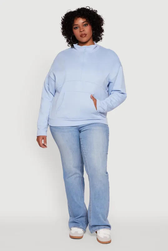Plus Size Fleece Lined Mock Neck Half Zip Sweatshirt sold by Rainbow