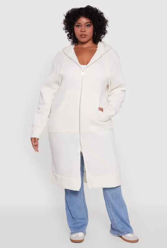 Plus Size Zip Front Long Hoodie sold by Rainbow