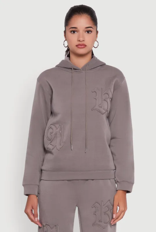 Letter Detail Fleece Lined Hooded Sweatshirt sold by Rainbow