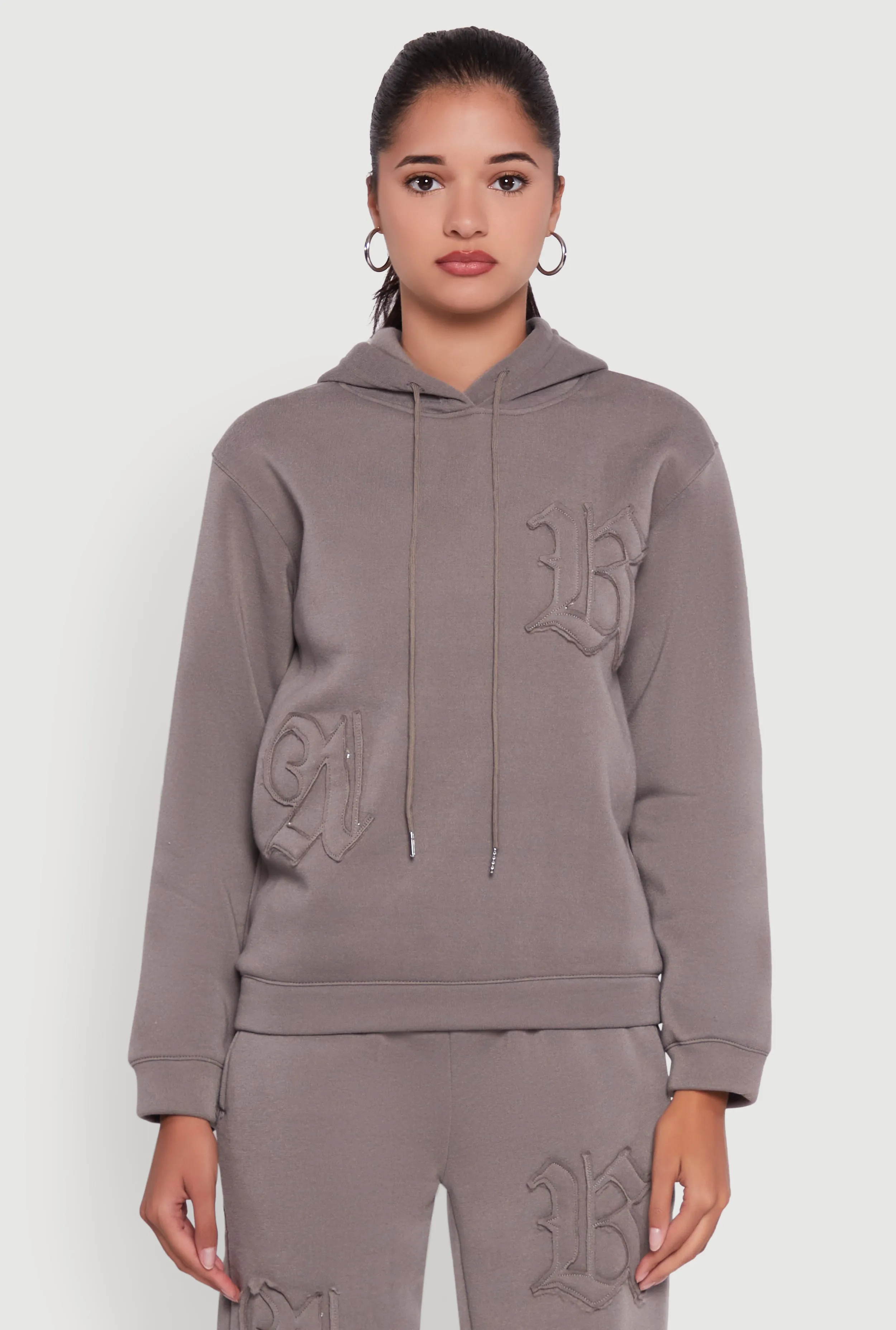 Letter Detail Fleece Lined Hooded Sweatshirt sold by Rainbow
