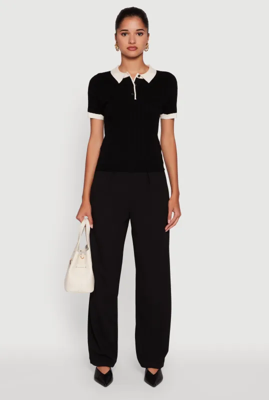Contrast Trim Cable Knit Sweater Polo sold by Rainbow