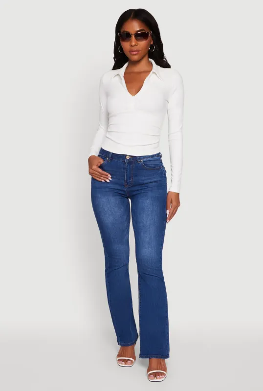 Long Sleeve Half Zip Cropped Polo Shirt sold by Rainbow