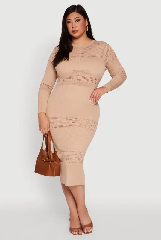 Plus Size Long Sleeve Ribbed Knit Midi Dress sold by Rainbow