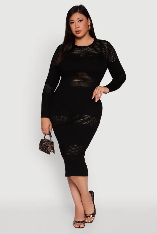 Plus Size Long Sleeve Ribbed Knit Midi Dress sold by Rainbow