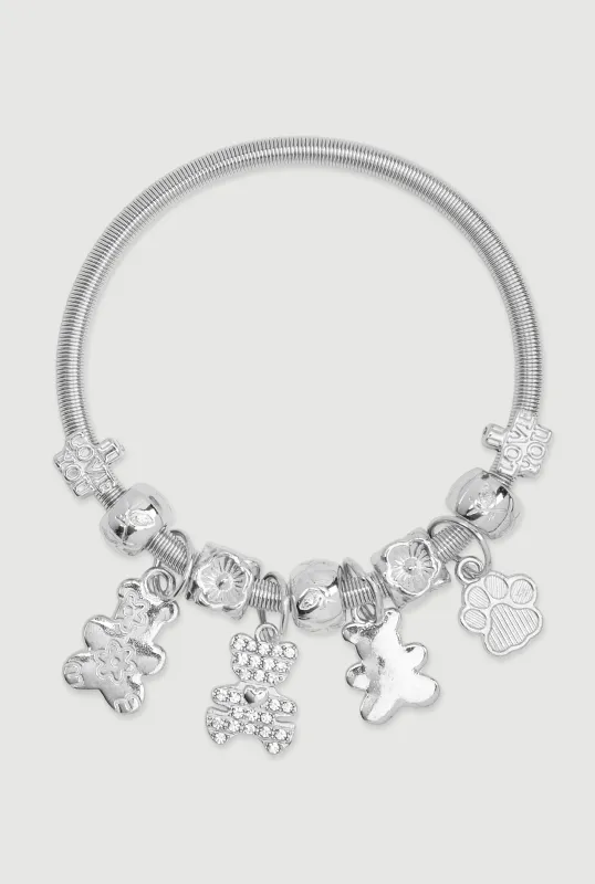 Rhinestone Teddy Charm Stretch Bracelet sold by Rainbow