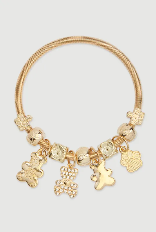 Rhinestone Teddy Charm Stretch Bracelet sold by Rainbow