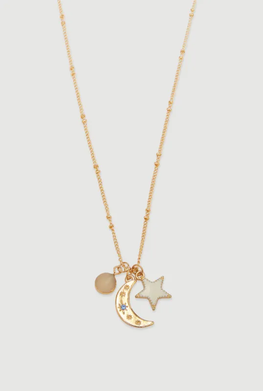 Celestial Moon Star Charm Necklace sold by Rainbow