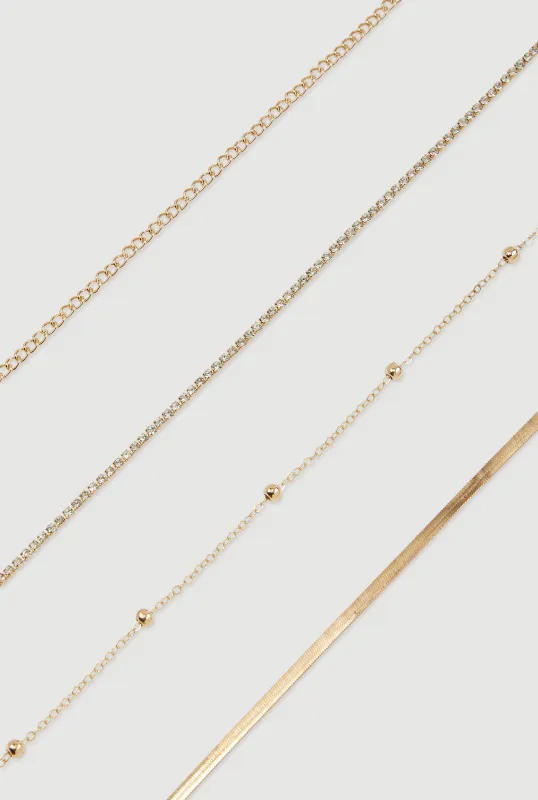 Assorted Rhinestone Metallic Anklets Set of 4 sold by Rainbow