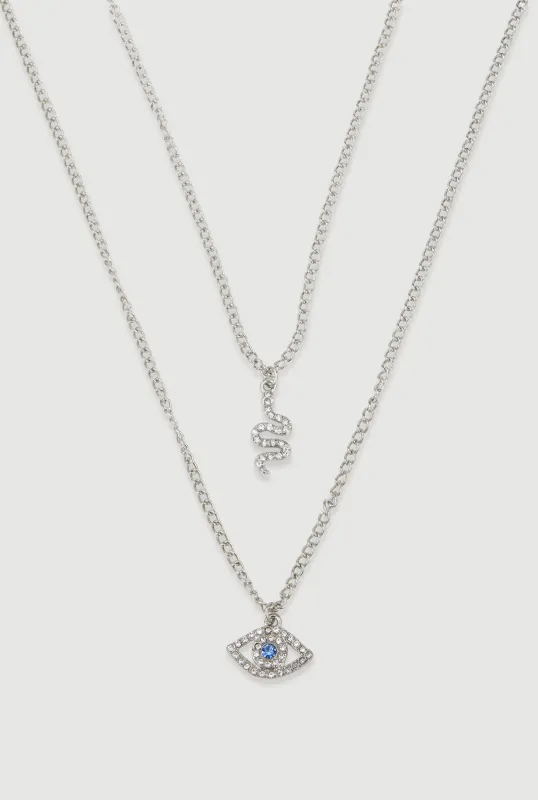 Snake and Evil Eye Layered Necklace sold by Rainbow