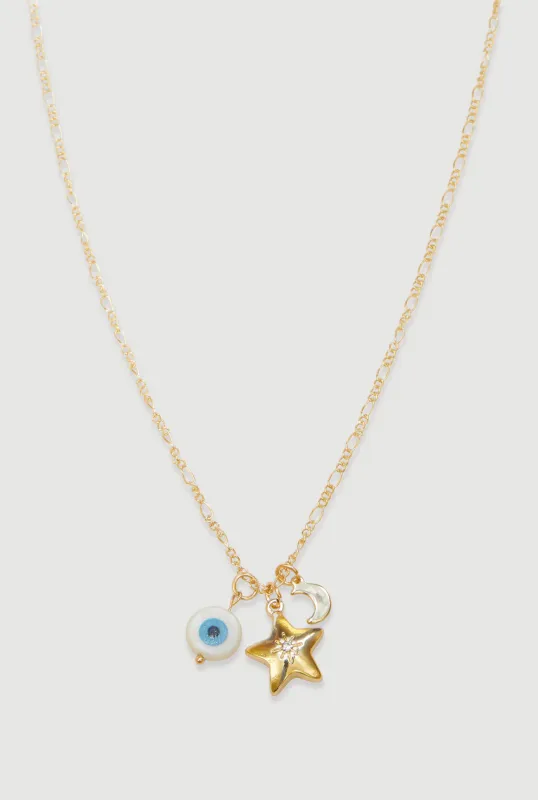 Evil Eye Moon Star Charm Necklace sold by Rainbow