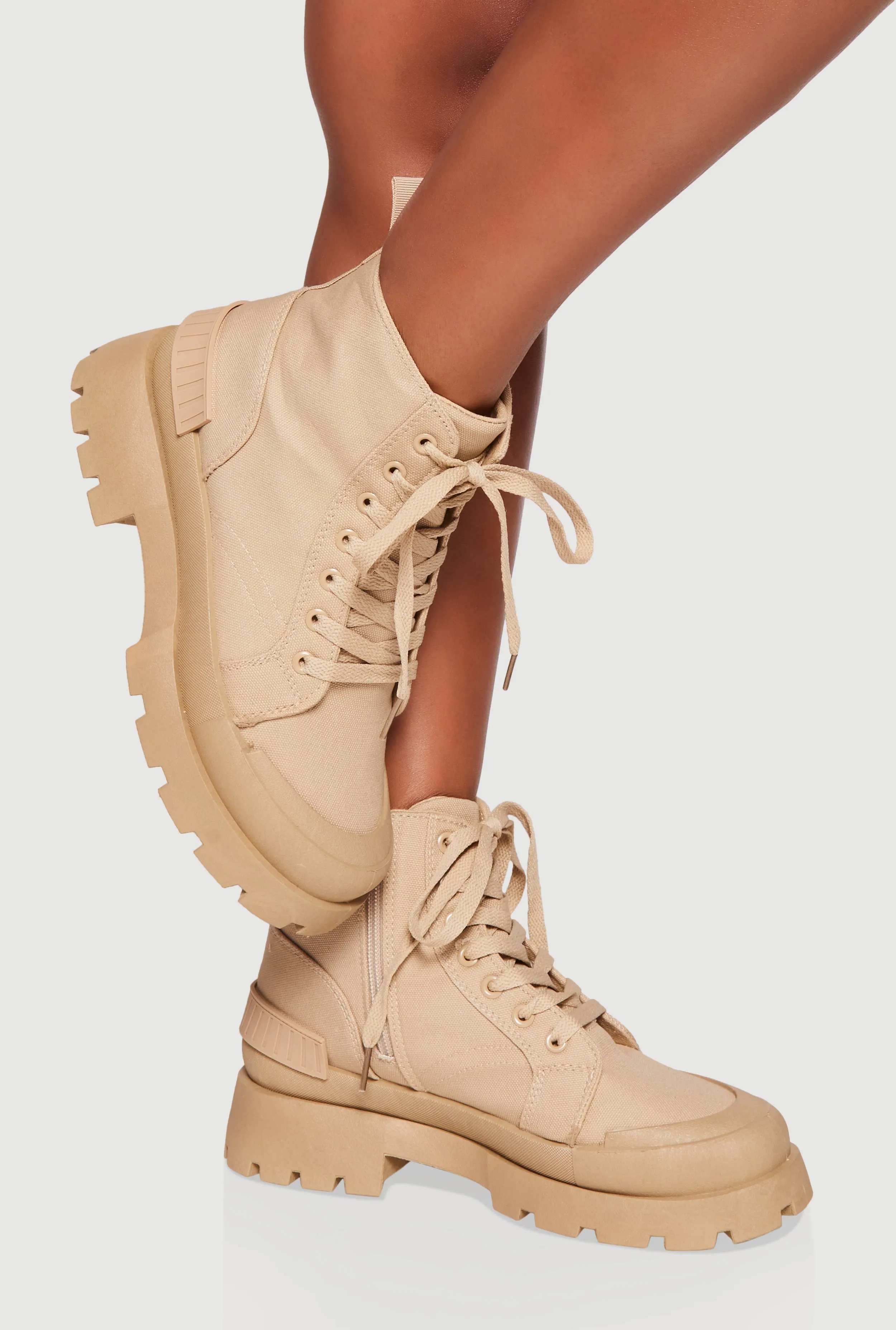 Cap Toe Lace Up Side Zip Combat Boots sold by Rainbow