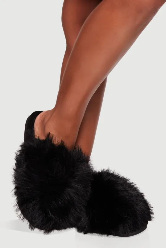 Cozy Faux Fur Round Toe Slippers sold by Rainbow