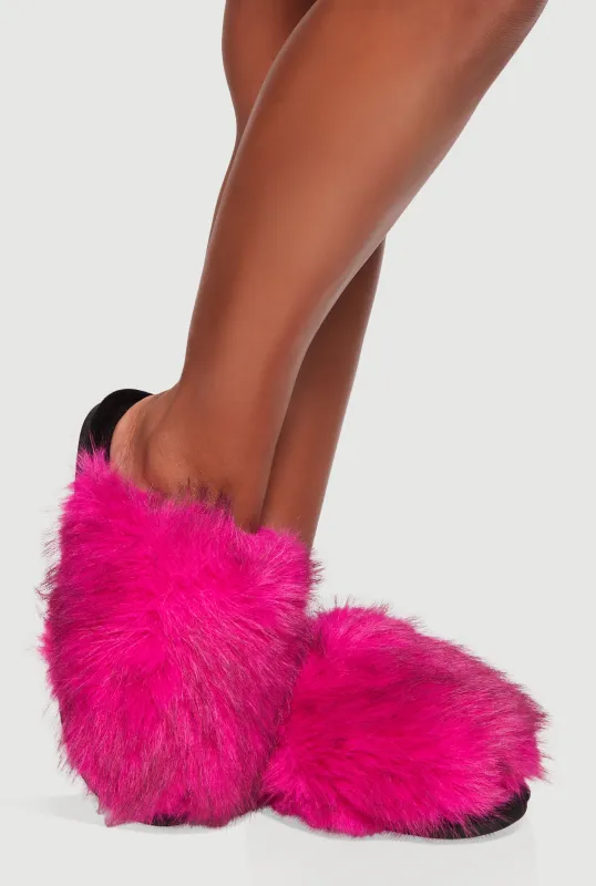 Cozy Faux Fur Round Toe Slippers sold by Rainbow