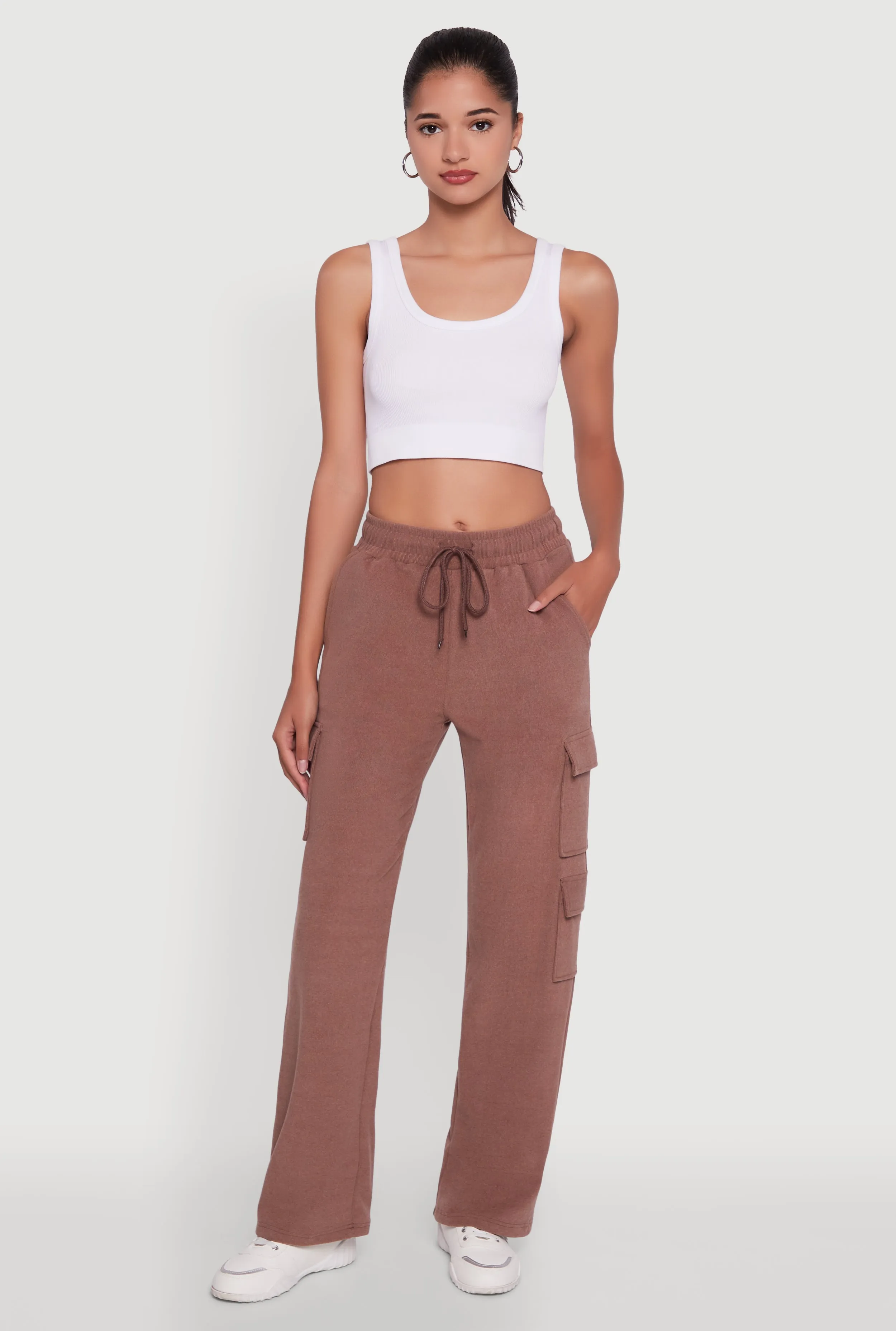 Marled High Waisted Wide Leg Cargo Pocket Sweatpants sold by Rainbow product image thumbnail 2