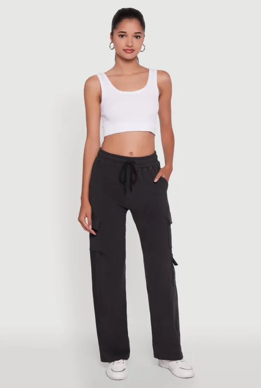 Marled High Waisted Wide Leg Cargo Pocket Sweatpants sold by Rainbow