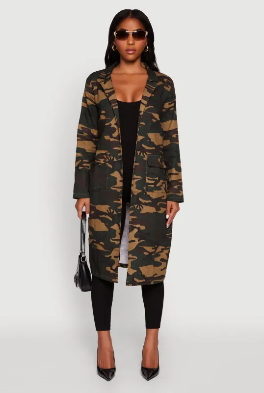 Camouflage Open Front Trench Coat sold by Rainbow