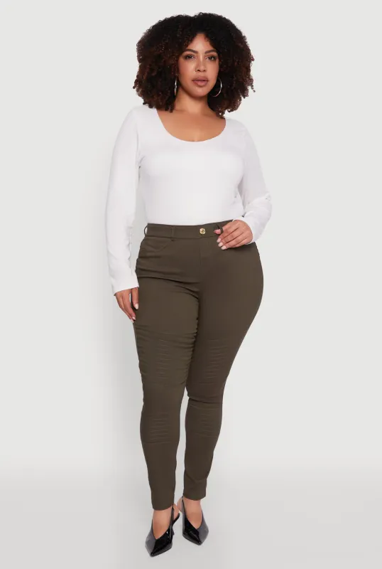 Plus Size High Waisted Hyper Stretch Dress Pants with Faux Buttons sold by Rainbow