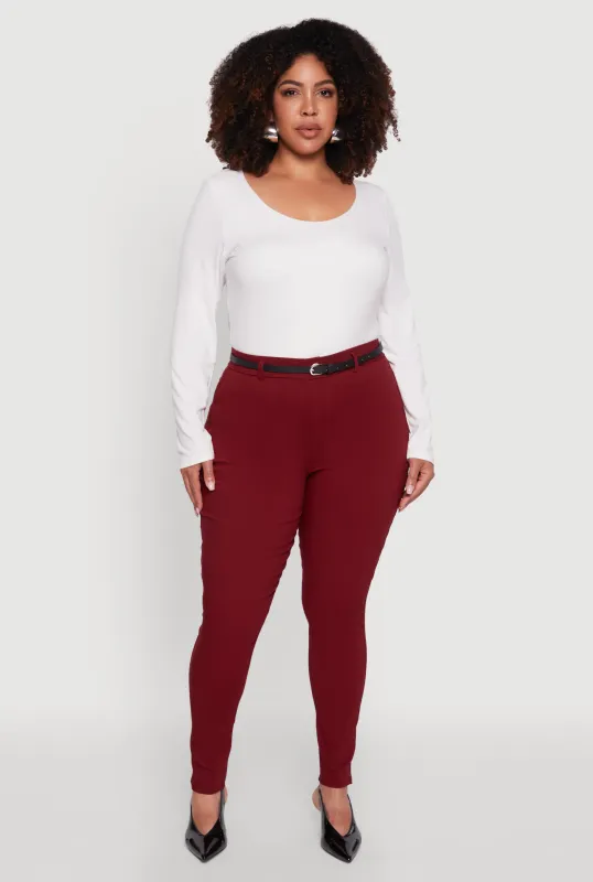 Plus Size High Waisted Belted Dress Pants sold by Rainbow