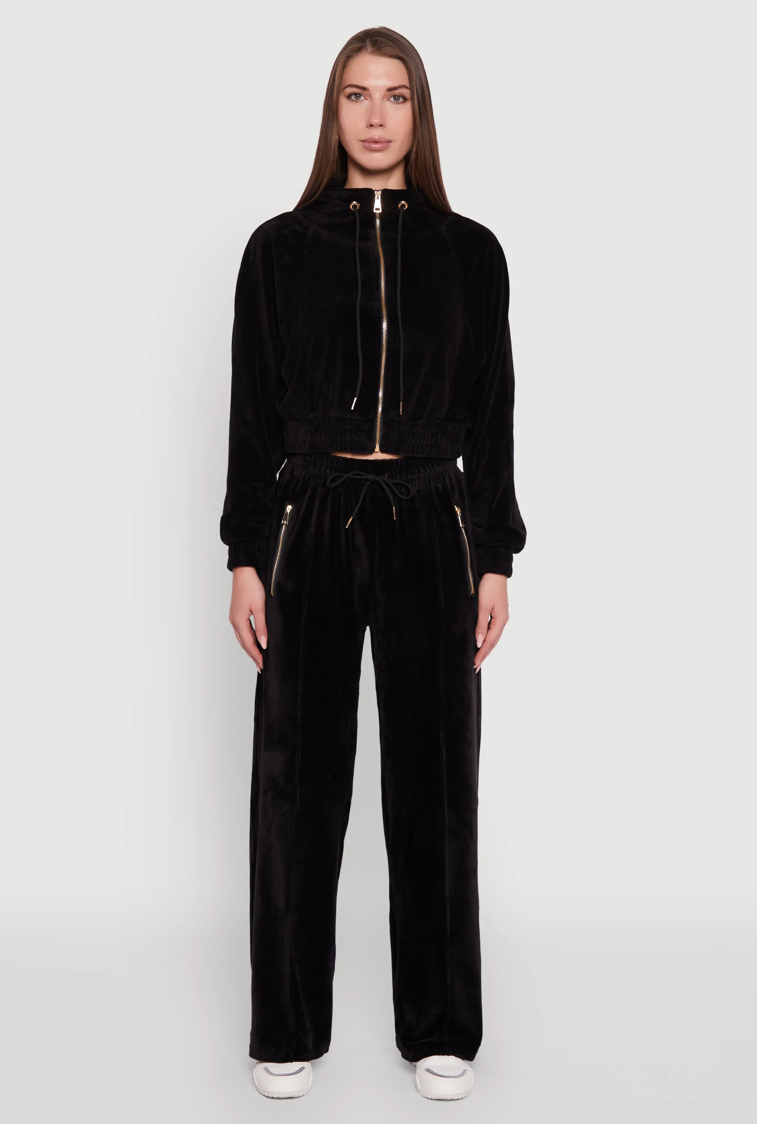 Velour Zip Pocket Drawstring Wide Leg Sweatpants sold by Rainbow product image thumbnail 2