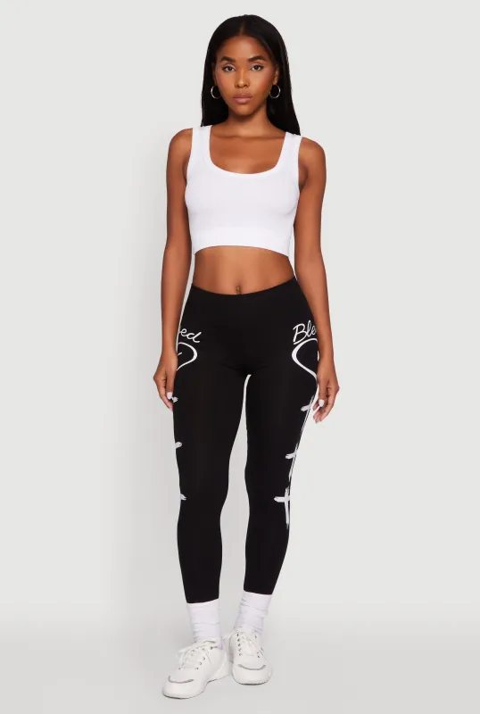 Blessed Cross Heart Graphic Leggings sold by Rainbow