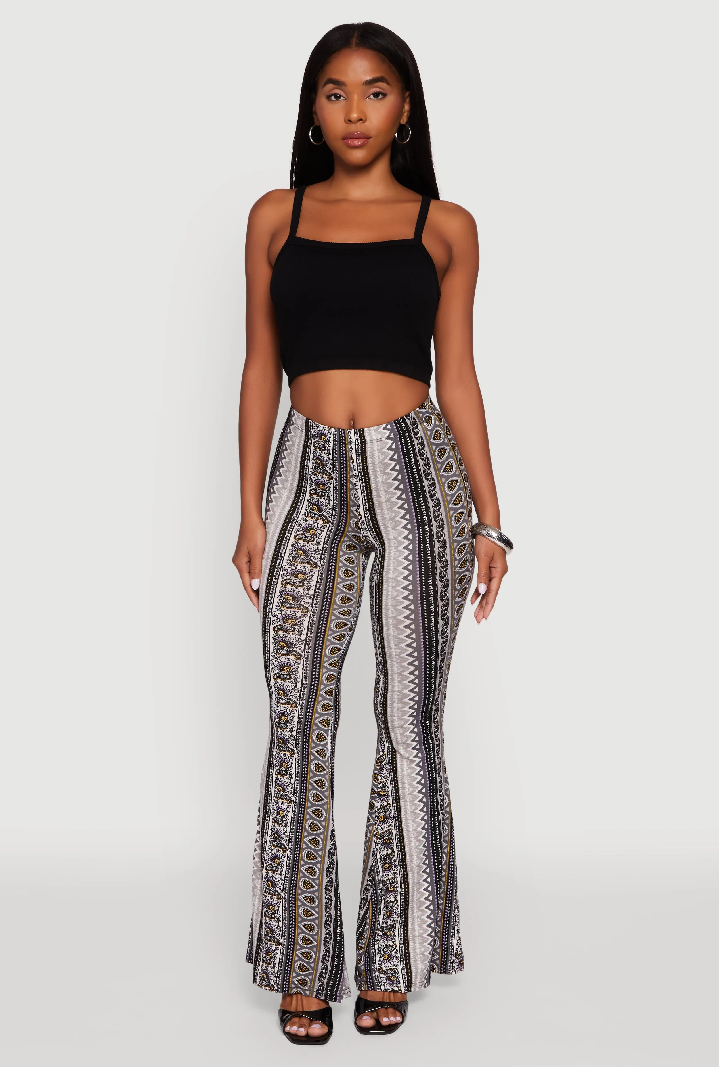 Boho Border Print High Waisted Flare Leg Pants sold by Rainbow