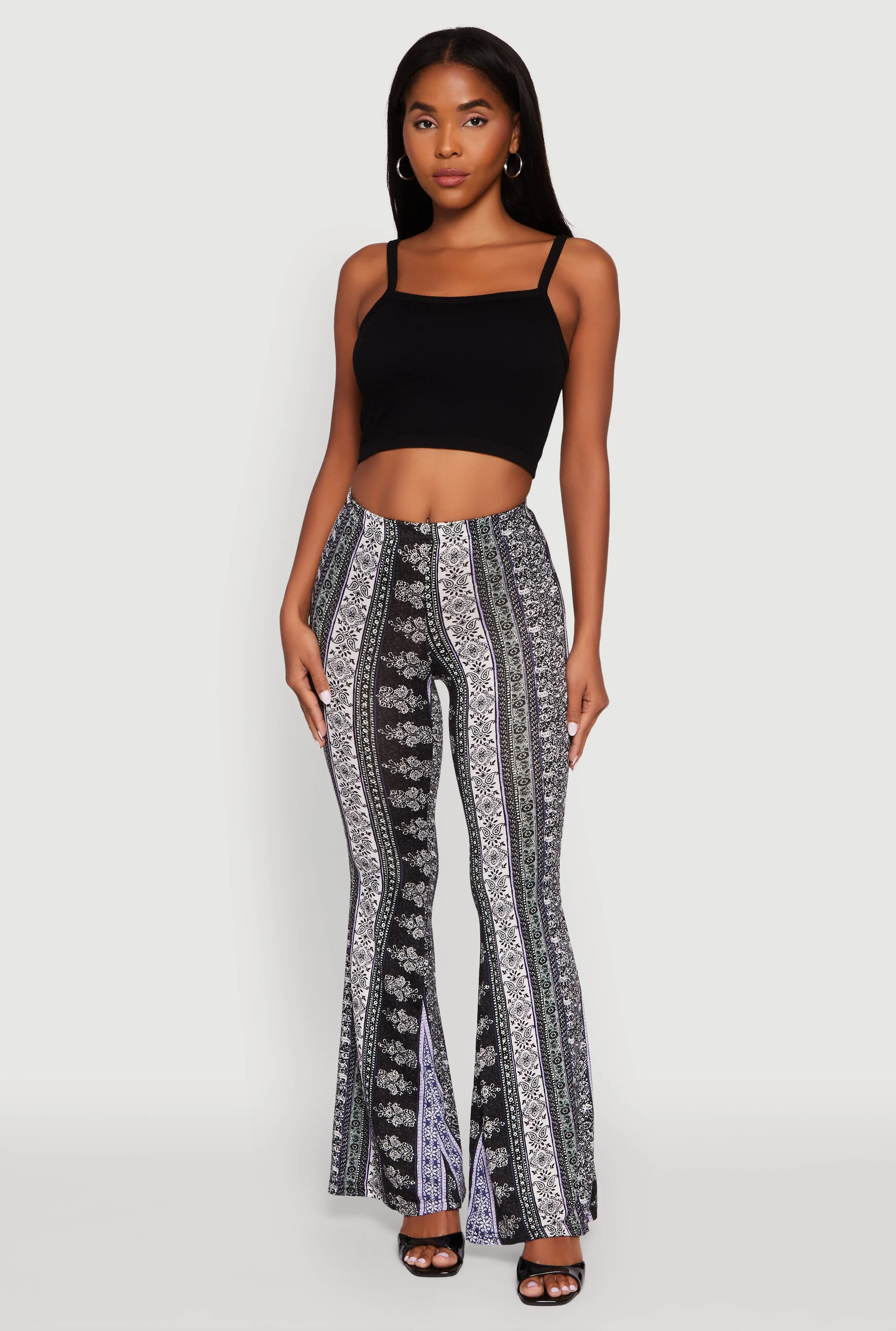 Boho Border Print High Waisted Flare Leg Pants sold by Rainbow