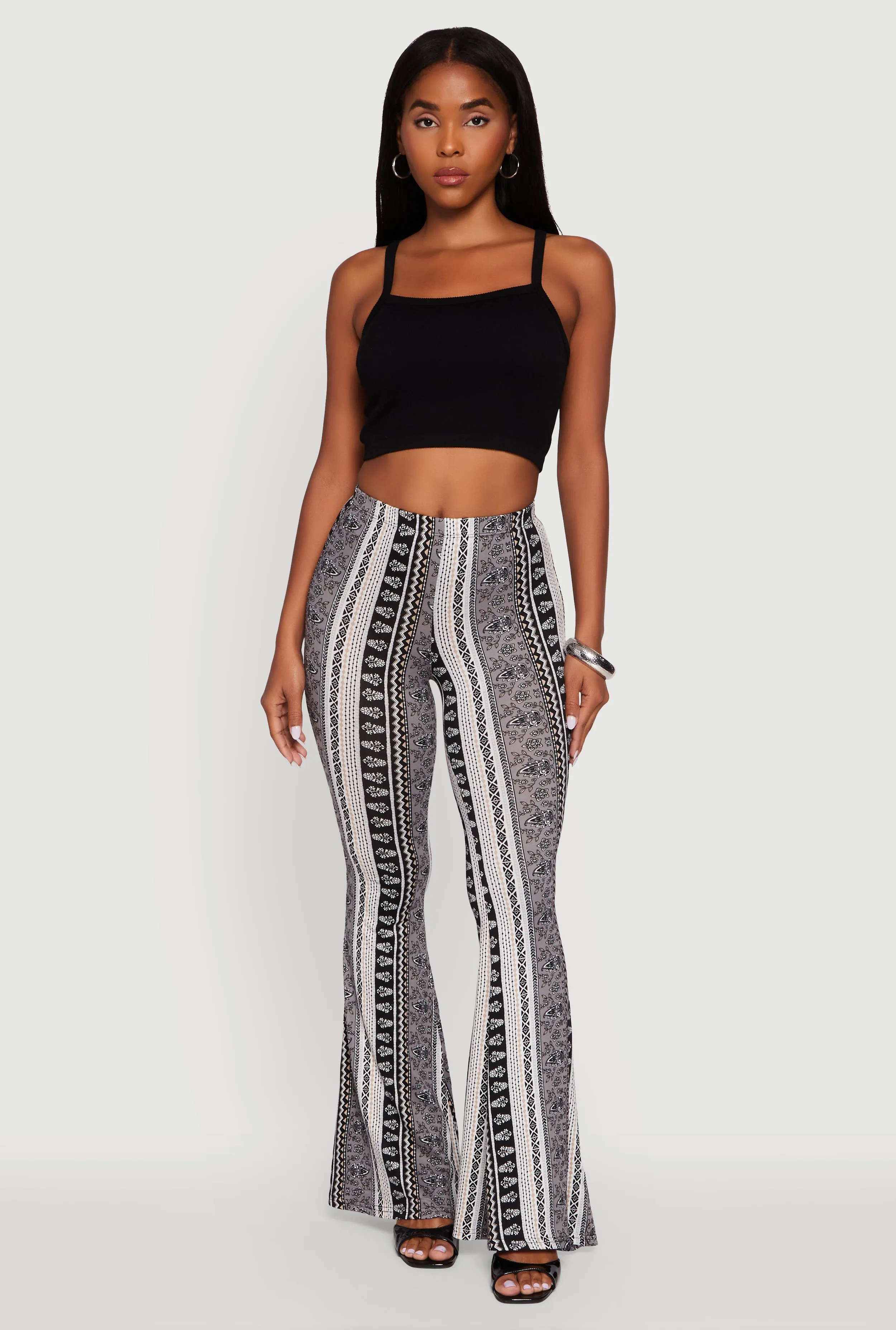 Boho Border Print High Waisted Flare Leg Pants sold by Rainbow