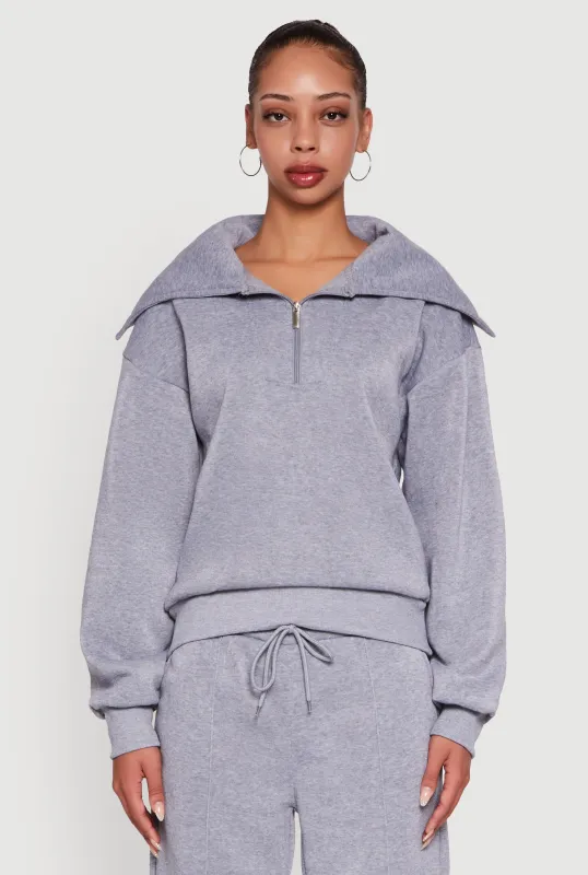 Fleece Collared Quarter Zip Pullover Sweatshirt sold by Rainbow