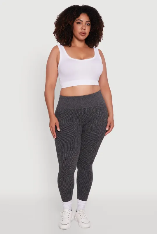 Plus Size High Waisted Ribbed Knit Fleece Lined Leggings sold by Rainbow