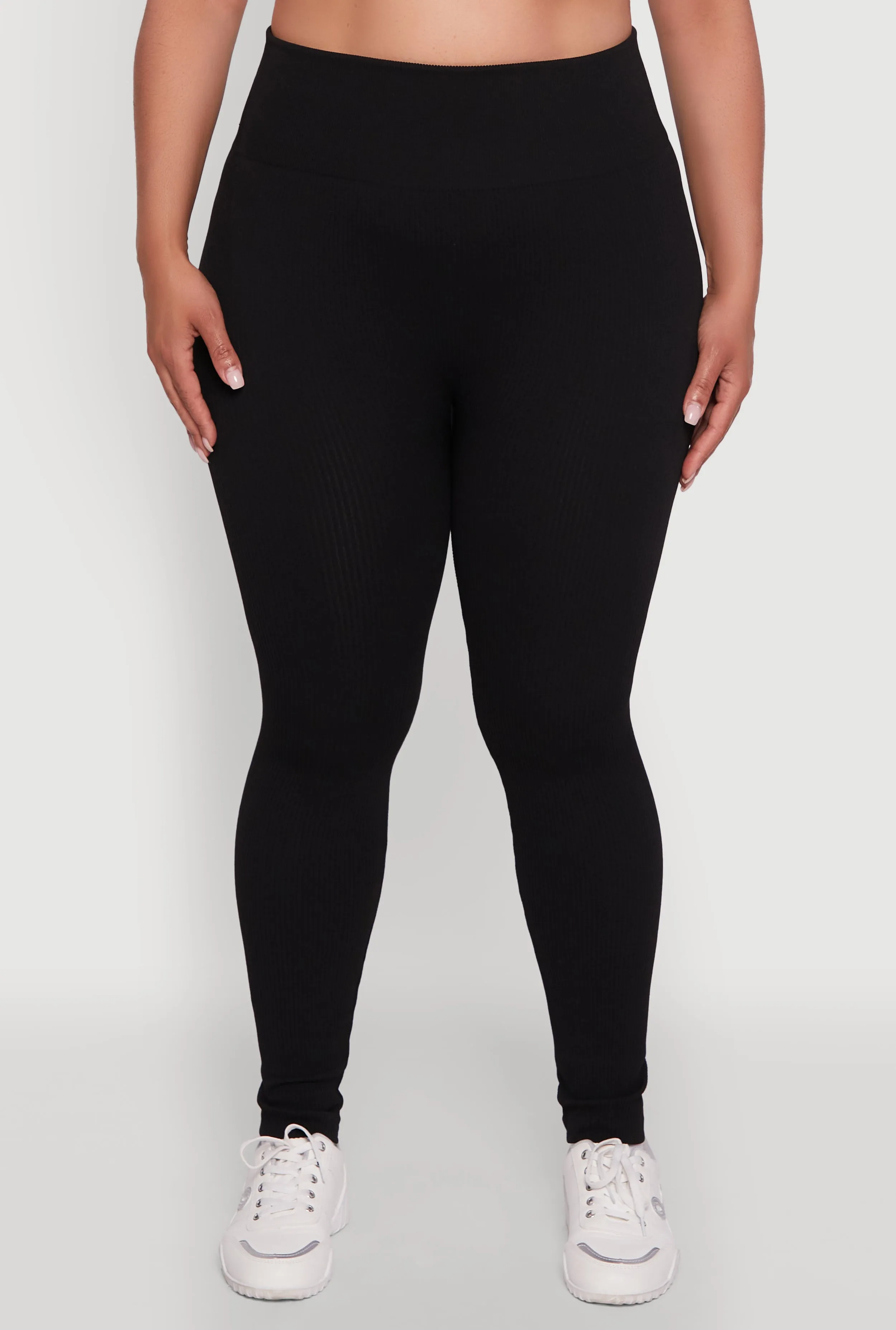 Plus Size High Waisted Ribbed Knit Fleece Lined Leggings sold by Rainbow product image thumbnail 5
