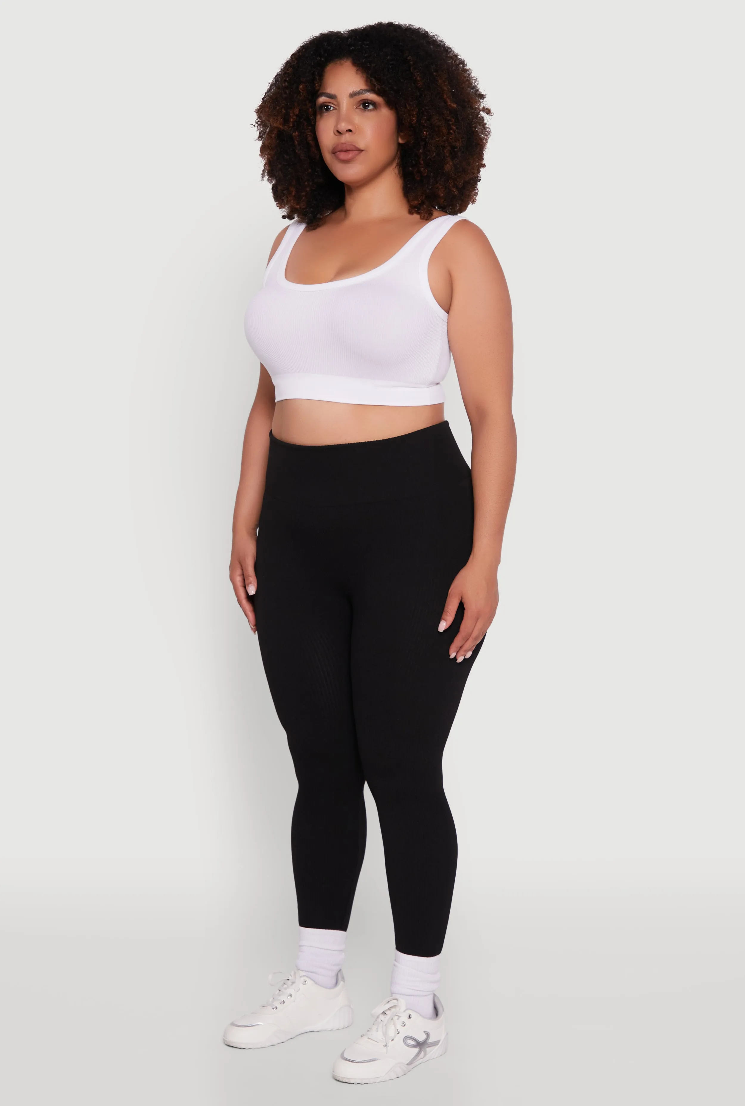 Plus Size High Waisted Ribbed Knit Fleece Lined Leggings sold by Rainbow product image thumbnail 3