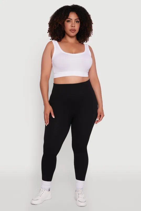 Plus Size High Waisted Ribbed Knit Fleece Lined Leggings sold by Rainbow