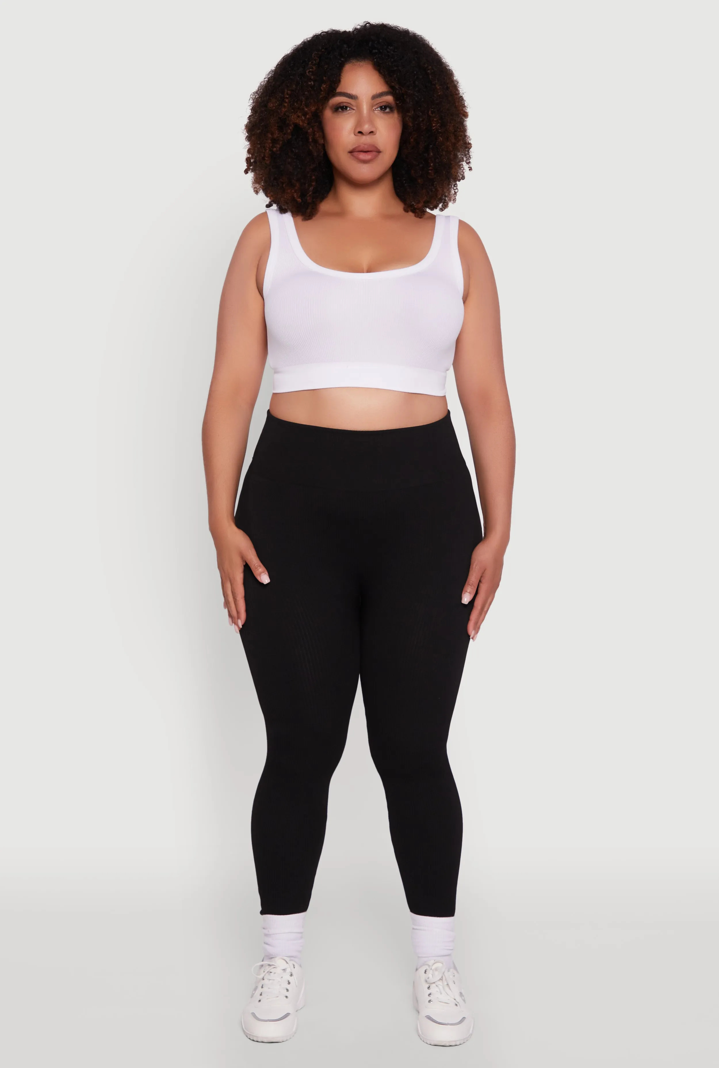 Plus Size High Waisted Ribbed Knit Fleece Lined Leggings sold by Rainbow product image thumbnail 2