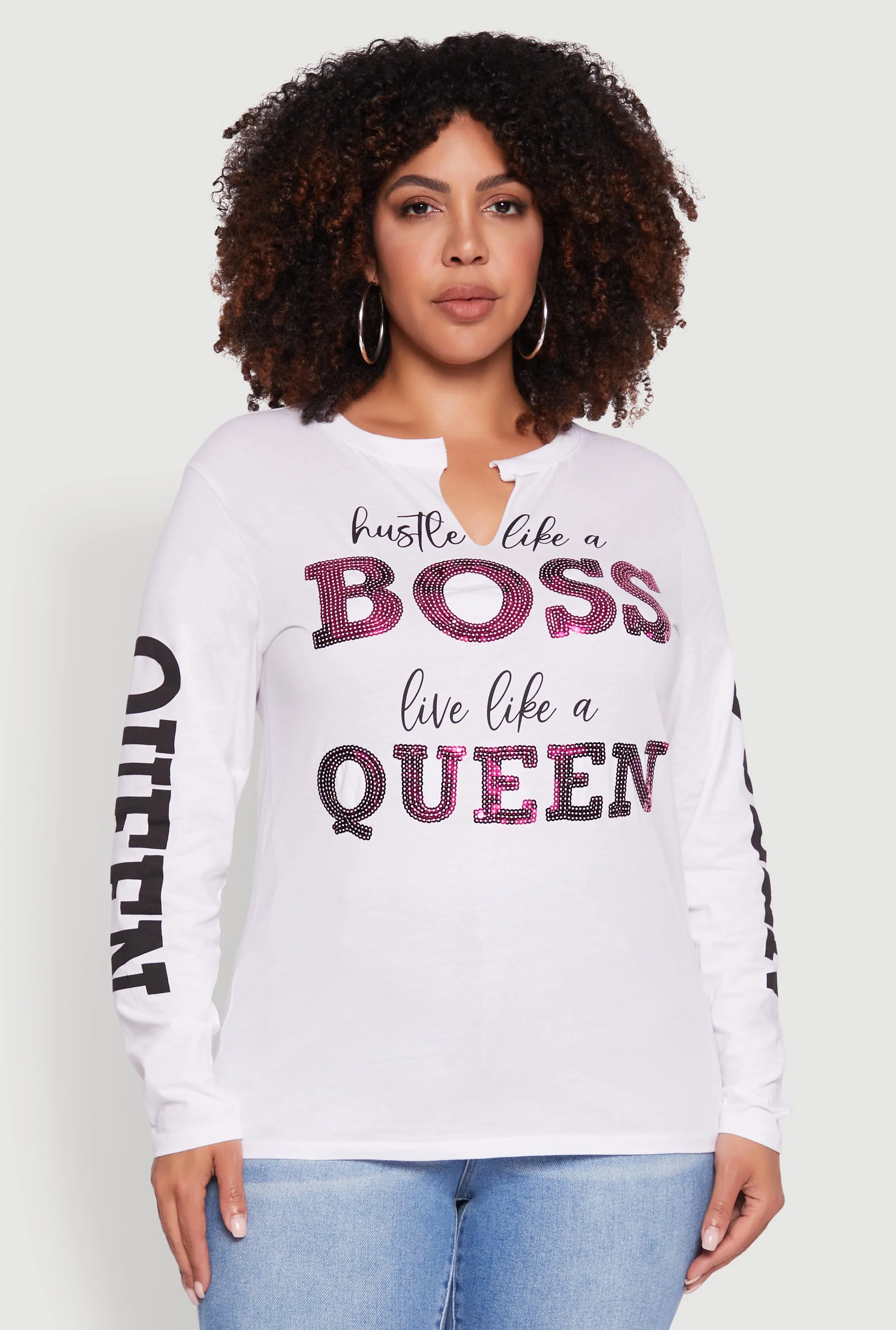 Plus Size Long Sleeve Hustle Like A Boss Graphic Tee sold by Rainbow product image thumbnail 2