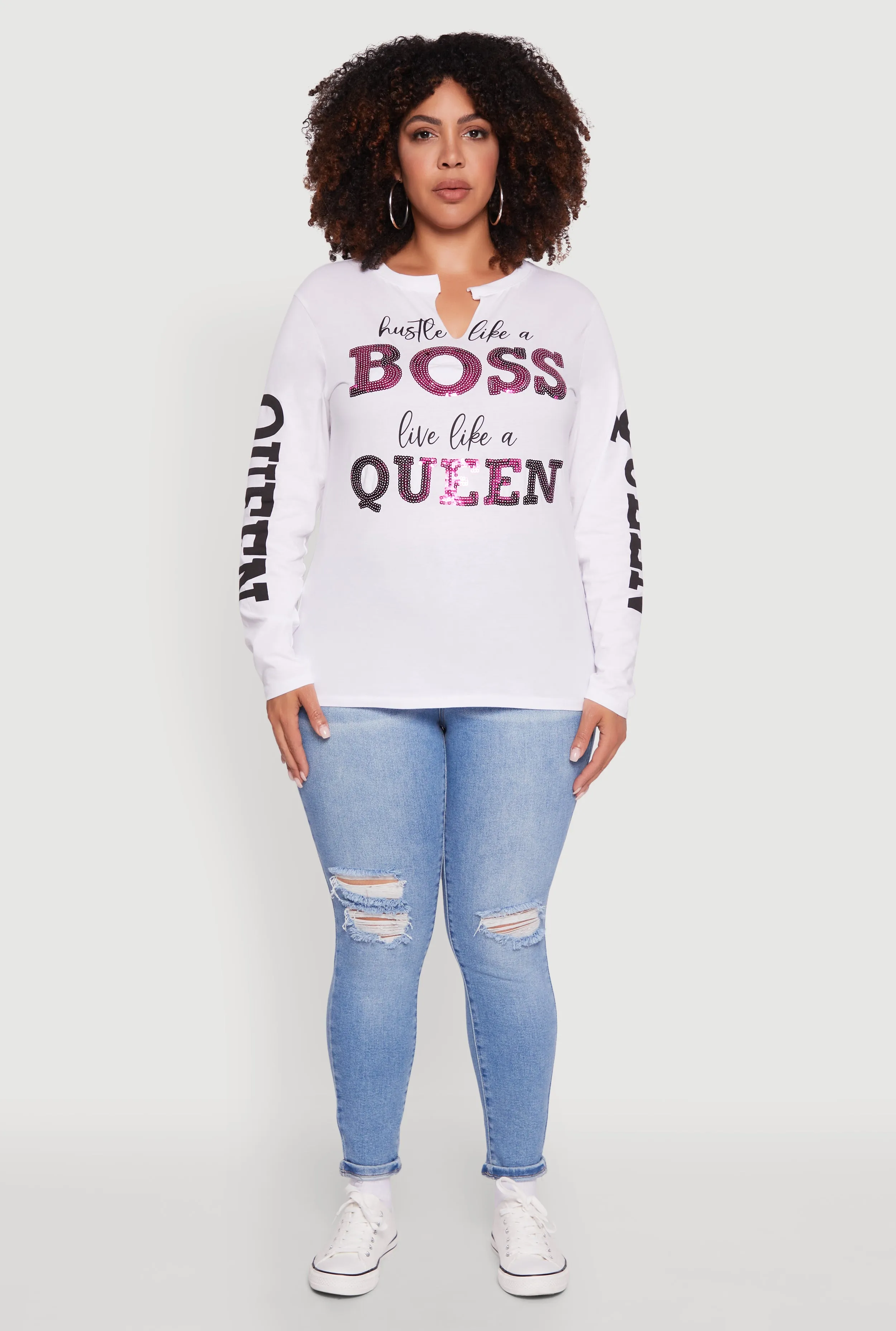 Plus Size Long Sleeve Hustle Like A Boss Graphic Tee sold by Rainbow product image thumbnail 3