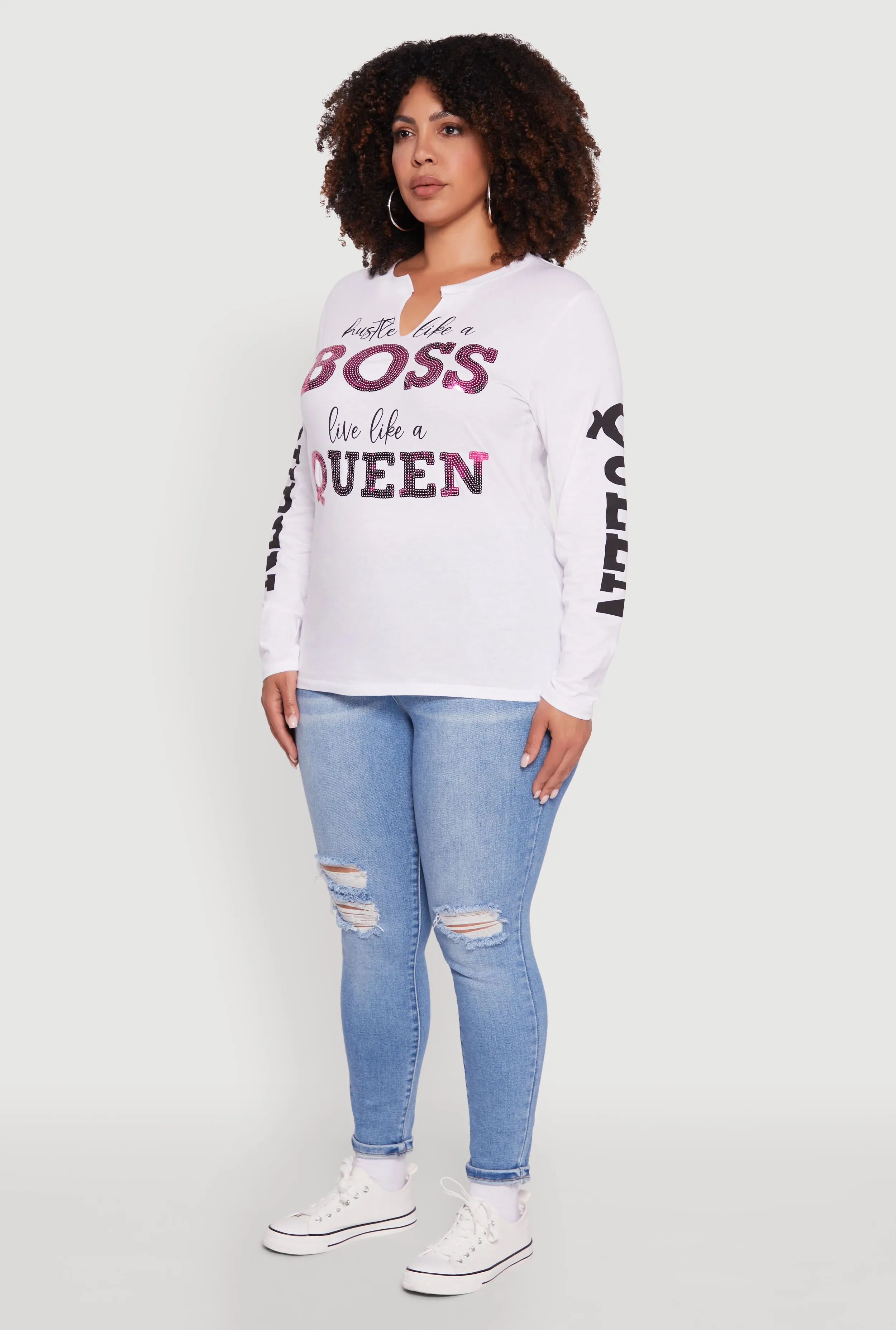 Plus Size Long Sleeve Hustle Like A Boss Graphic Tee sold by Rainbow product image thumbnail 5