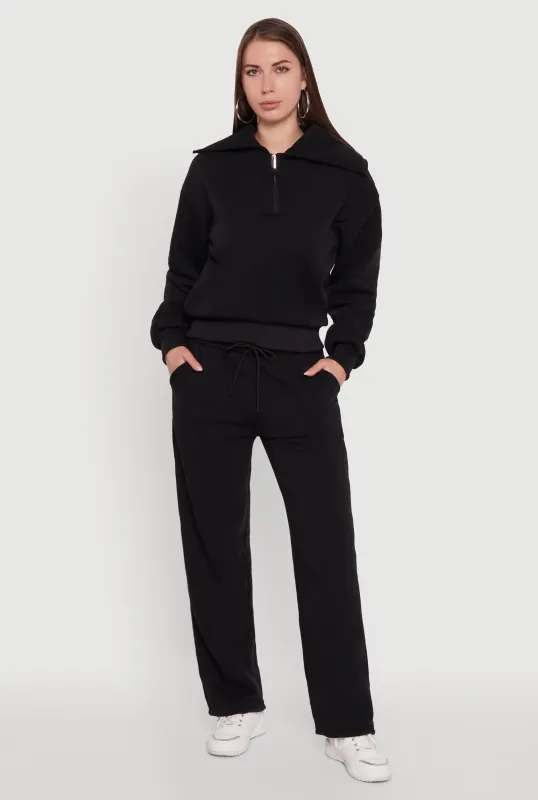 Wide Leg Fleece Sweatpants with Pockets sold by Rainbow