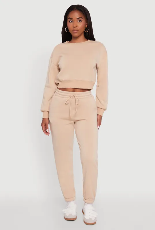 Fleece Long Sleeve Cropped Pullover Sweatshirt sold by Rainbow