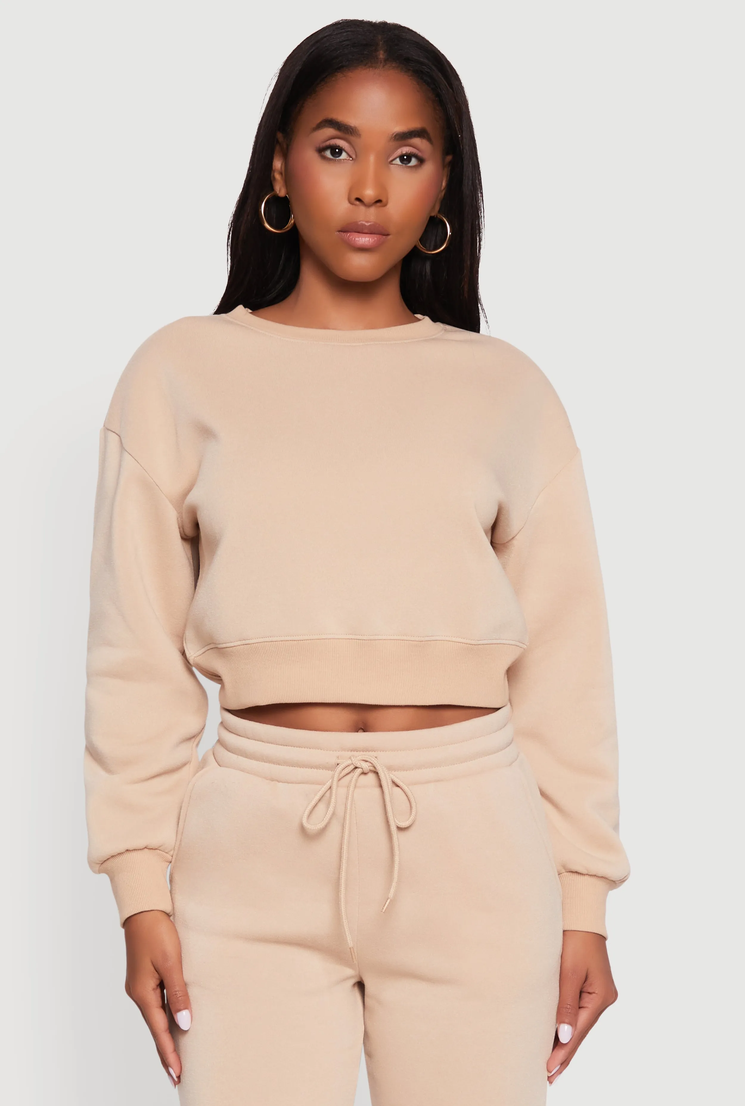 Fleece Long Sleeve Cropped Pullover Sweatshirt sold by Rainbow product image thumbnail 2