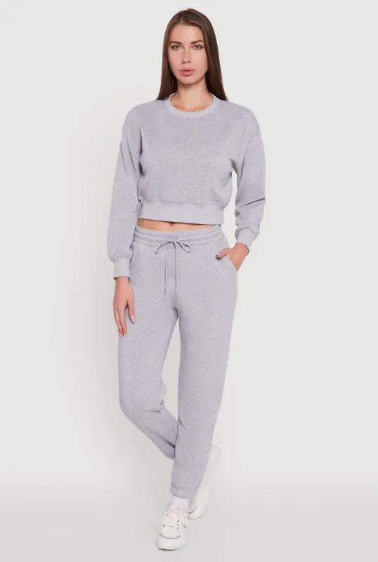Fleece Long Sleeve Cropped Pullover Sweatshirt sold by Rainbow