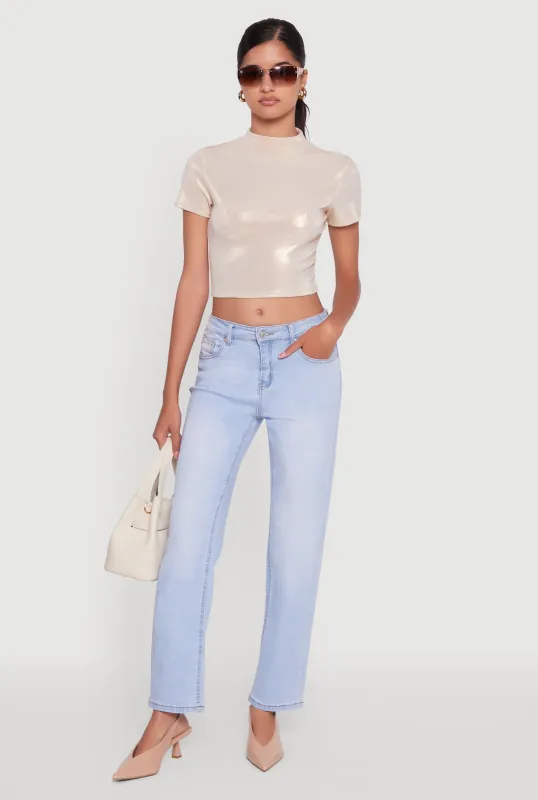 Metallic Short Sleeve Crop Top sold by Rainbow