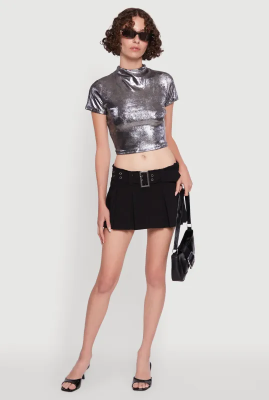 Metallic Short Sleeve Crop Top sold by Rainbow