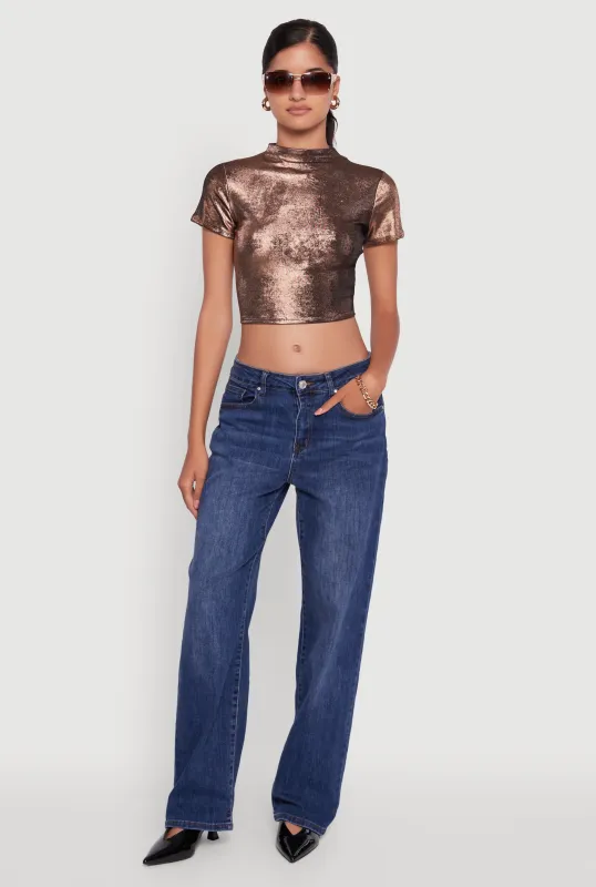 Metallic Short Sleeve Crop Top sold by Rainbow